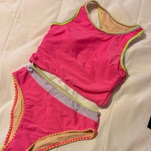 Pink Two-Piece Swim Set with Contrast Trim